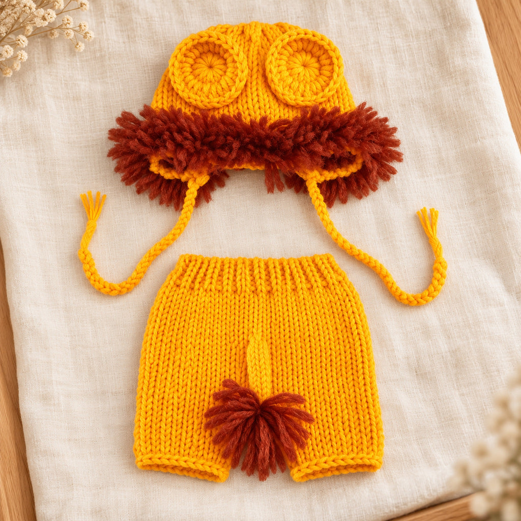 Lumiwee two-piece Lion knit photo set on ivory linen