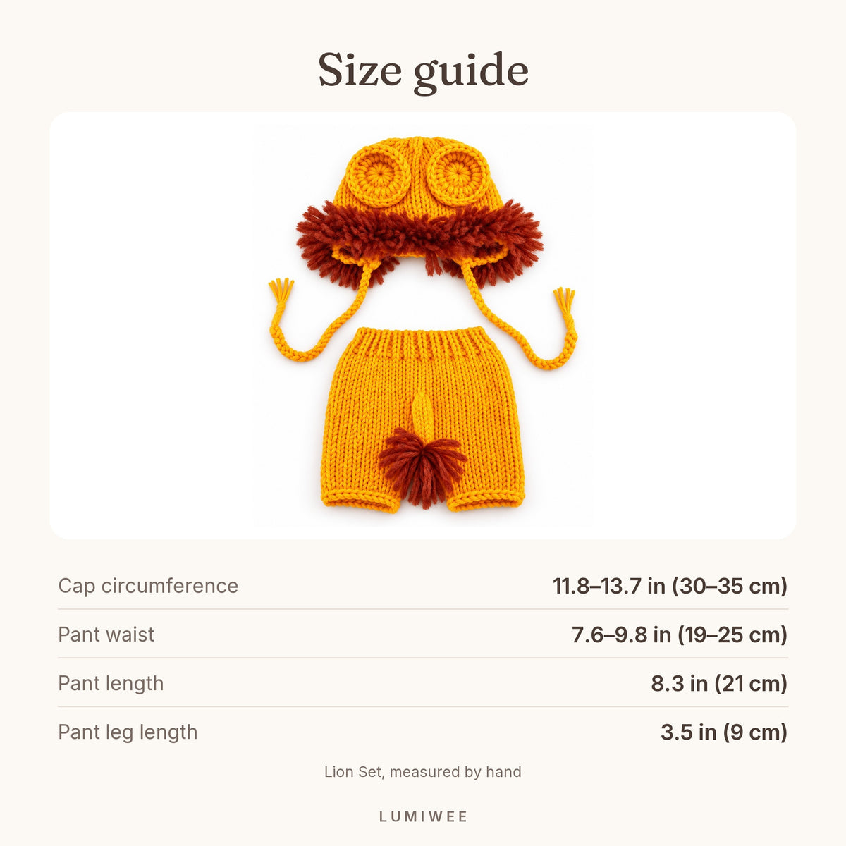 Lumiwee infographic: Lion & Bunny Photo Props - Size guide