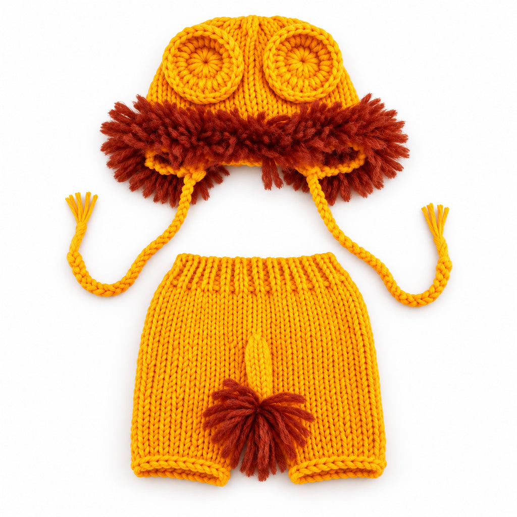 Lion mane cap and short pants on a white background