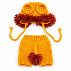 Lion mane cap and short pants on a white background