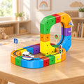 Lumiwee single-set Loop train track layout on an oak play table