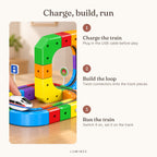 Lumiwee infographic: Loop Train Track Set - Charge, build, run