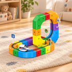 Single-set Loop train track and one train on a cream play rug