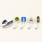 Loop set accessory detail: one train, three signs and traffic signal