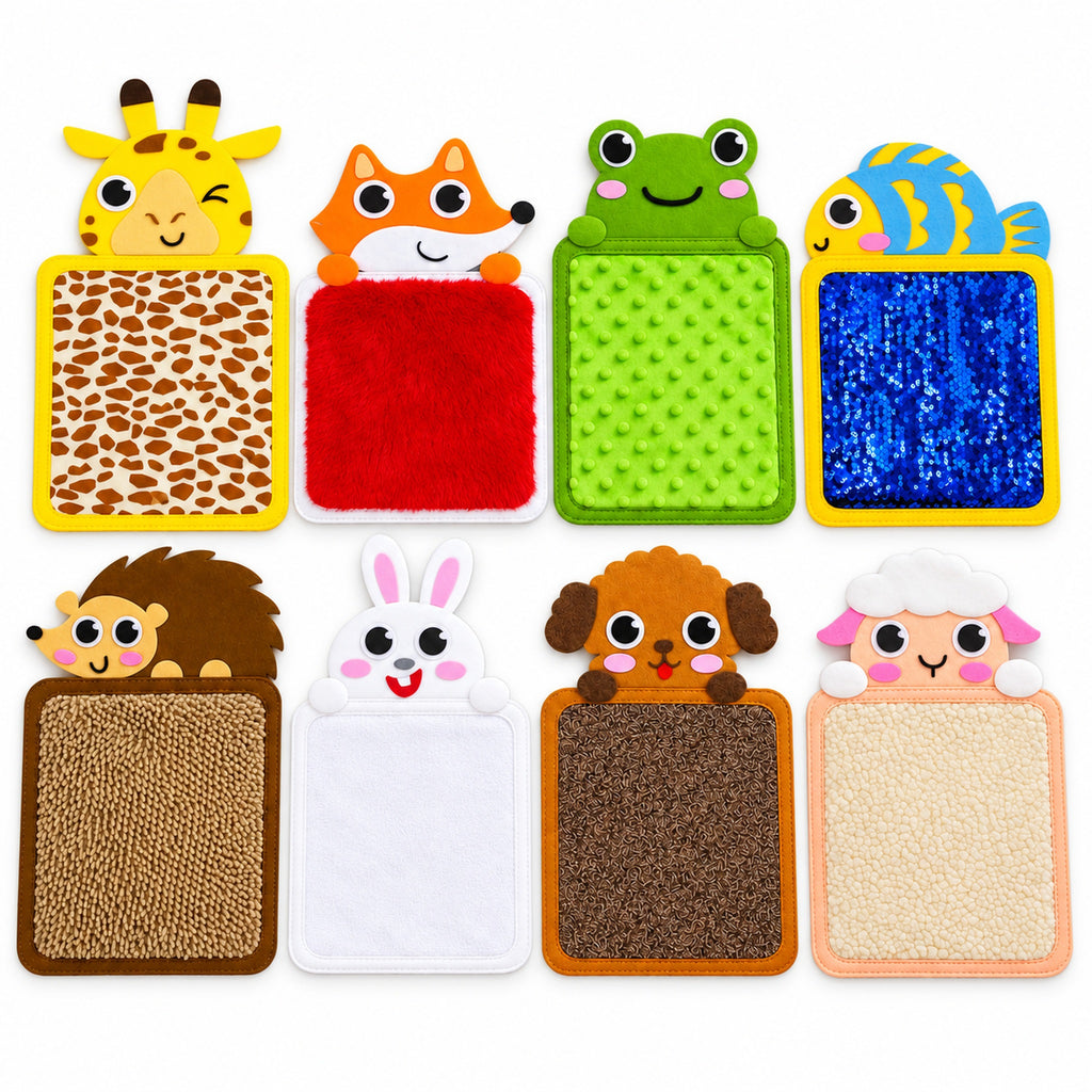Fox and Giraffe set of eight animal texture mats on white