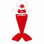 Red crochet mermaid photo-prop set on white