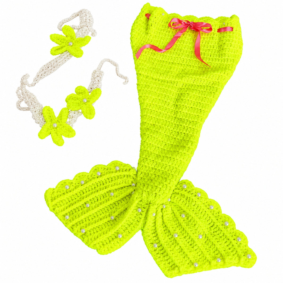 Lumiwee Mermaid Crochet Newborn Photo Props Set, Neon Yellow option