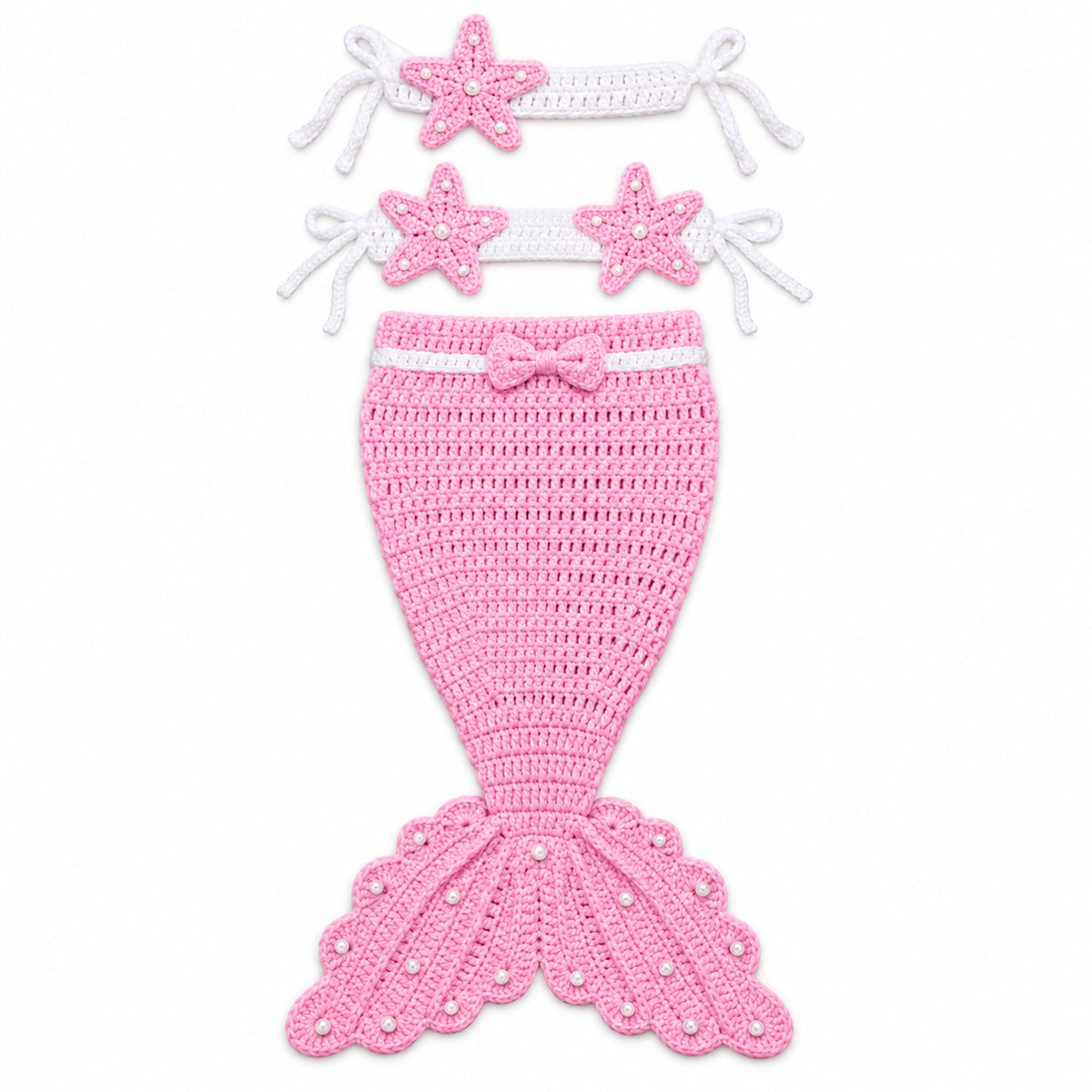 Lumiwee Mermaid Crochet Newborn Photo Props Set, Light Pink option