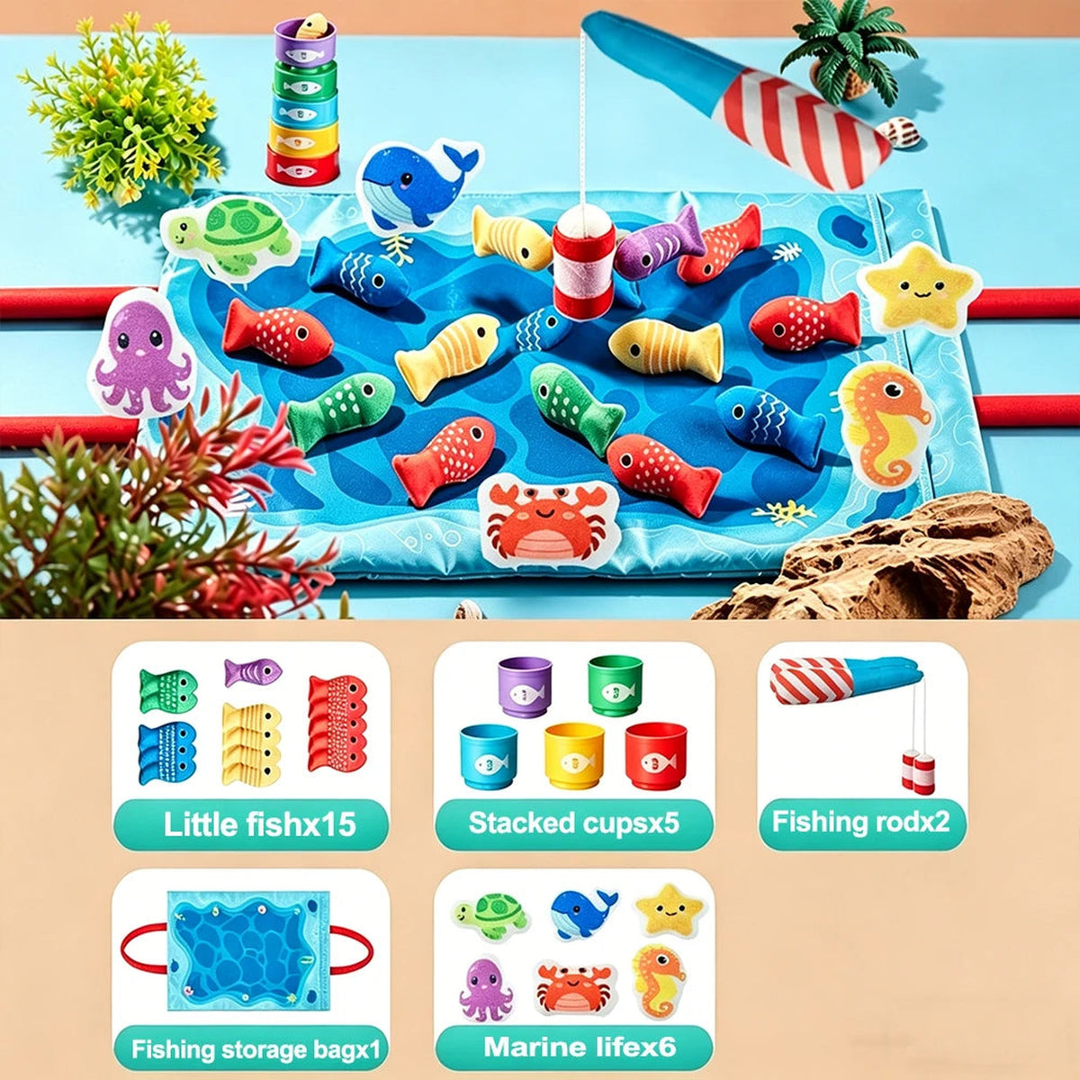 Lumiwee Minnow Magnetic Fishing Game for Toddlers, Deluxe Set (21 Sea Pieces, 2 Rods) option