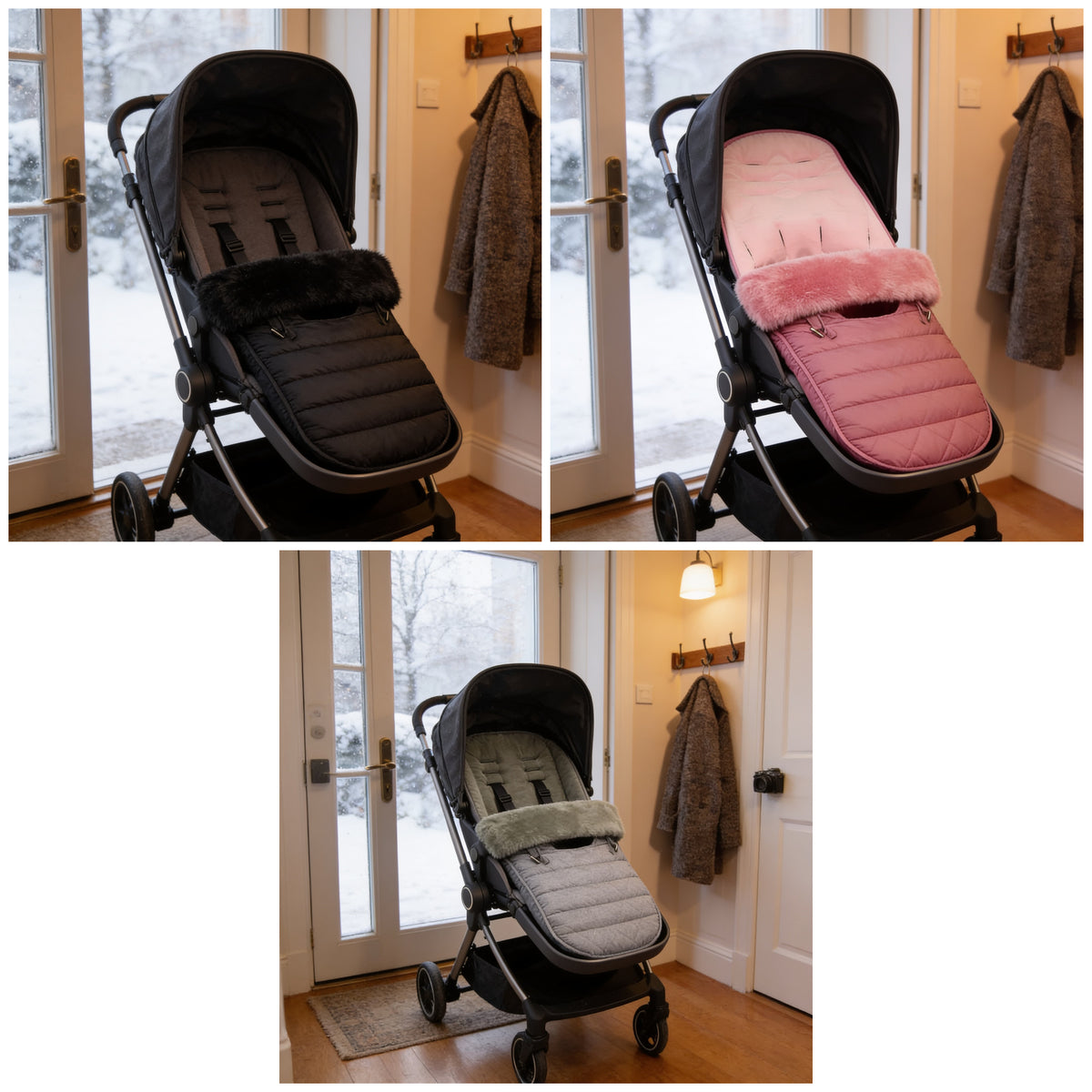 Lumiwee Mitten stroller bunting bag: the footmuff in black, pink and gray