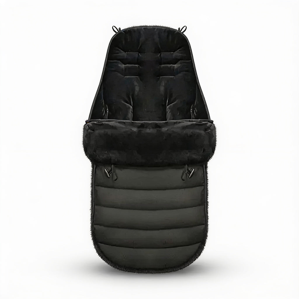 Lumiwee Mitten stroller bunting bag: black stroller footmuff on a white background