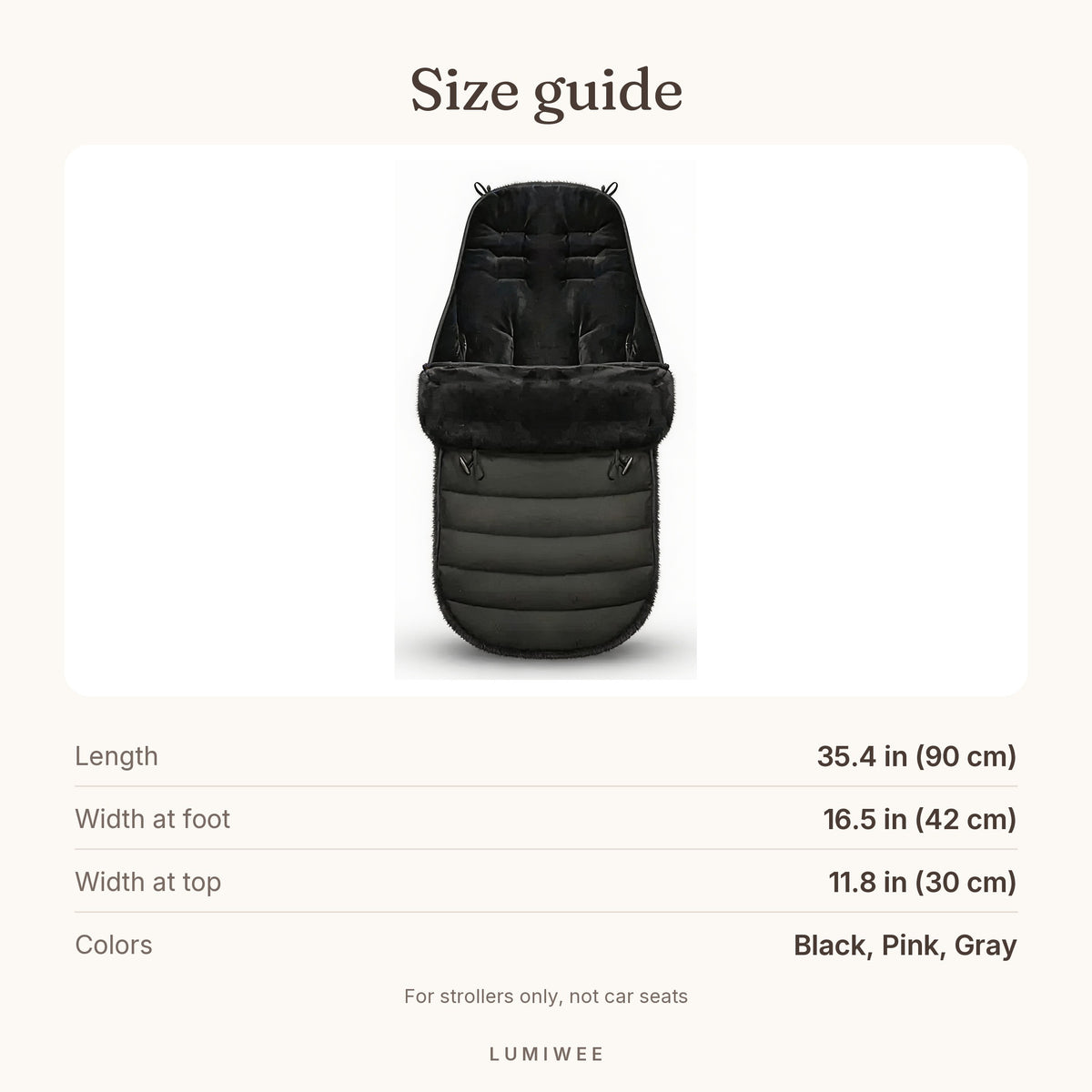 Lumiwee infographic: Mitten - Size guide