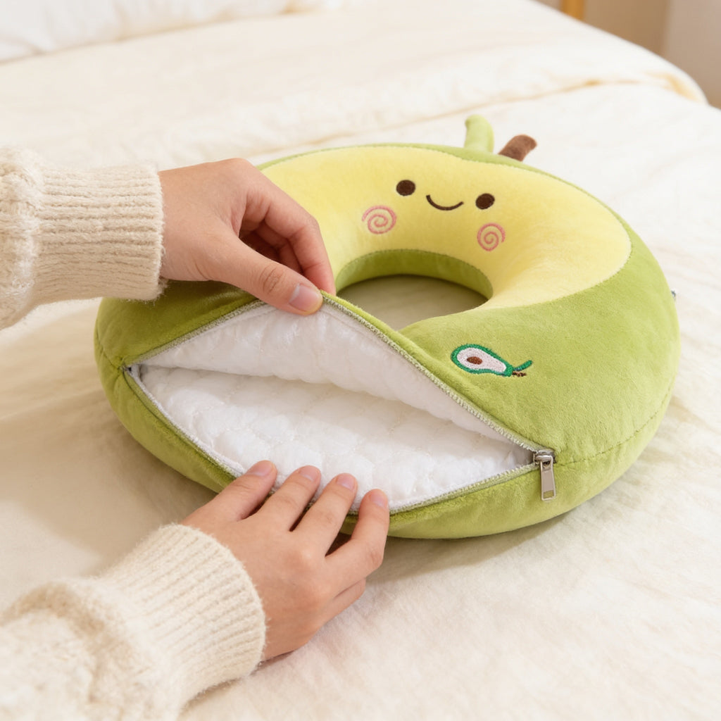 Lumiwee Nap U-shaped memory foam travel pillow: unzipping the cover to show the memory foam core