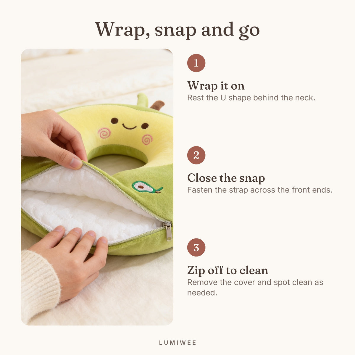 Lumiwee infographic: Nap - Wrap, snap and go