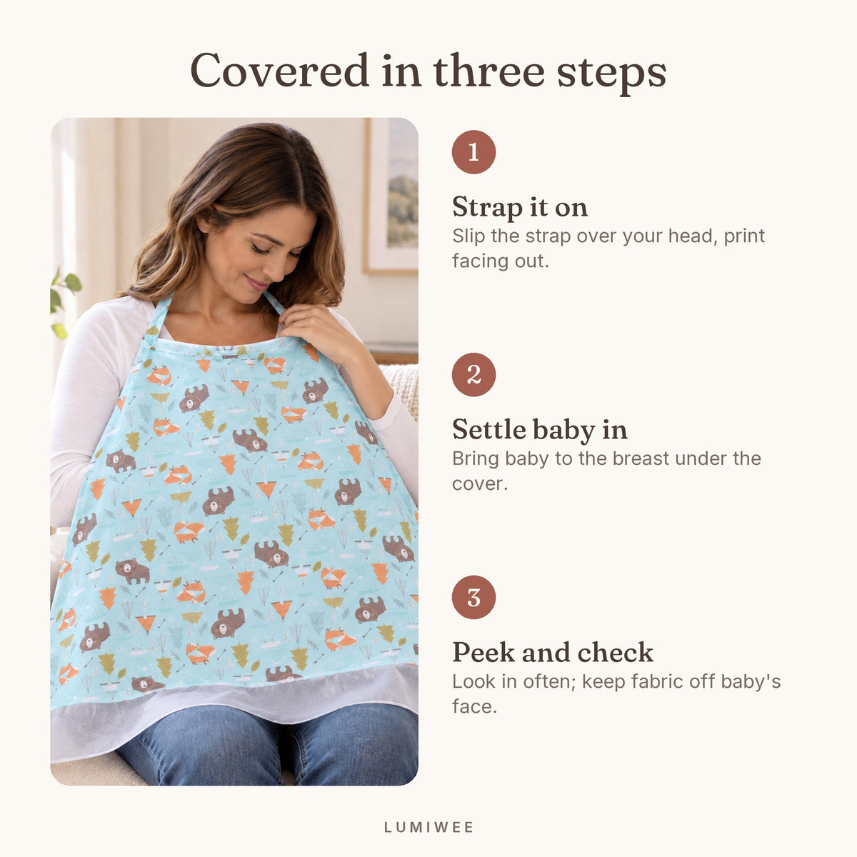 Lumiwee infographic: NursingCover - Covered in three steps