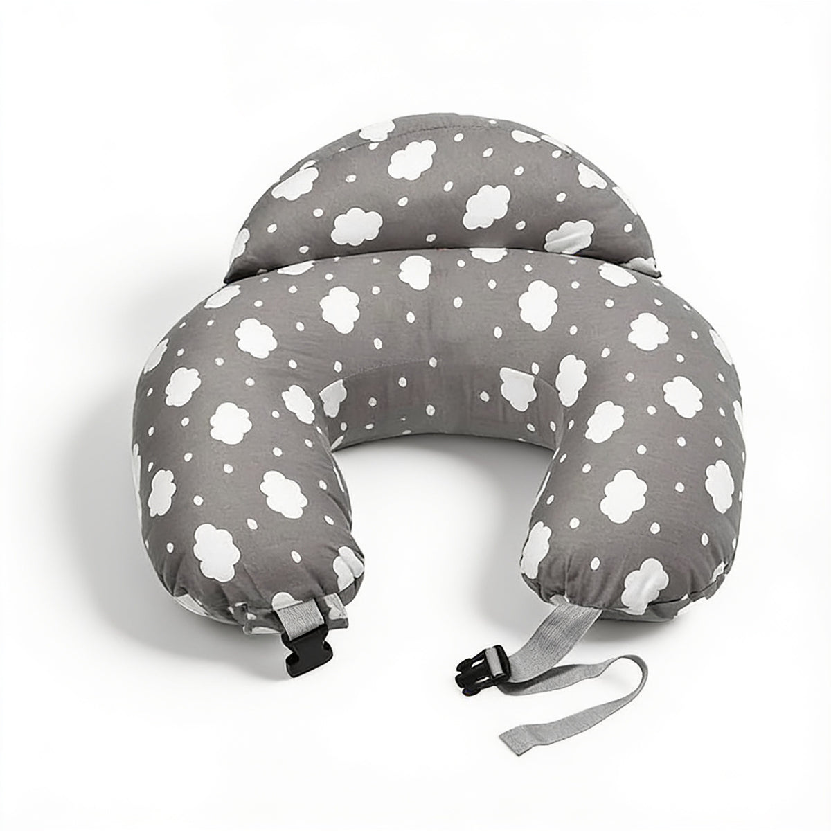 Lumiwee Nursing pillow with adjustable strap: gray cloud print nursing pillow on a white background
