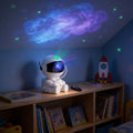 Lumiwee Orbit astronaut star projector: astronaut projector casting stars on a playroom ceiling
