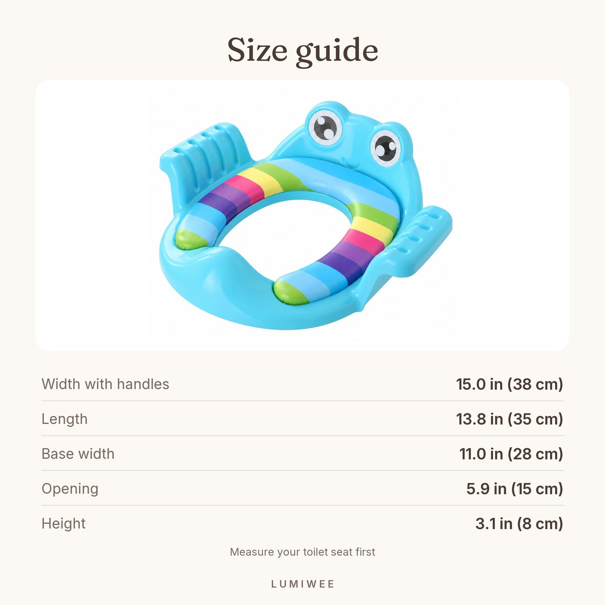 Lumiwee infographic: PaddedPotty - Size guide
