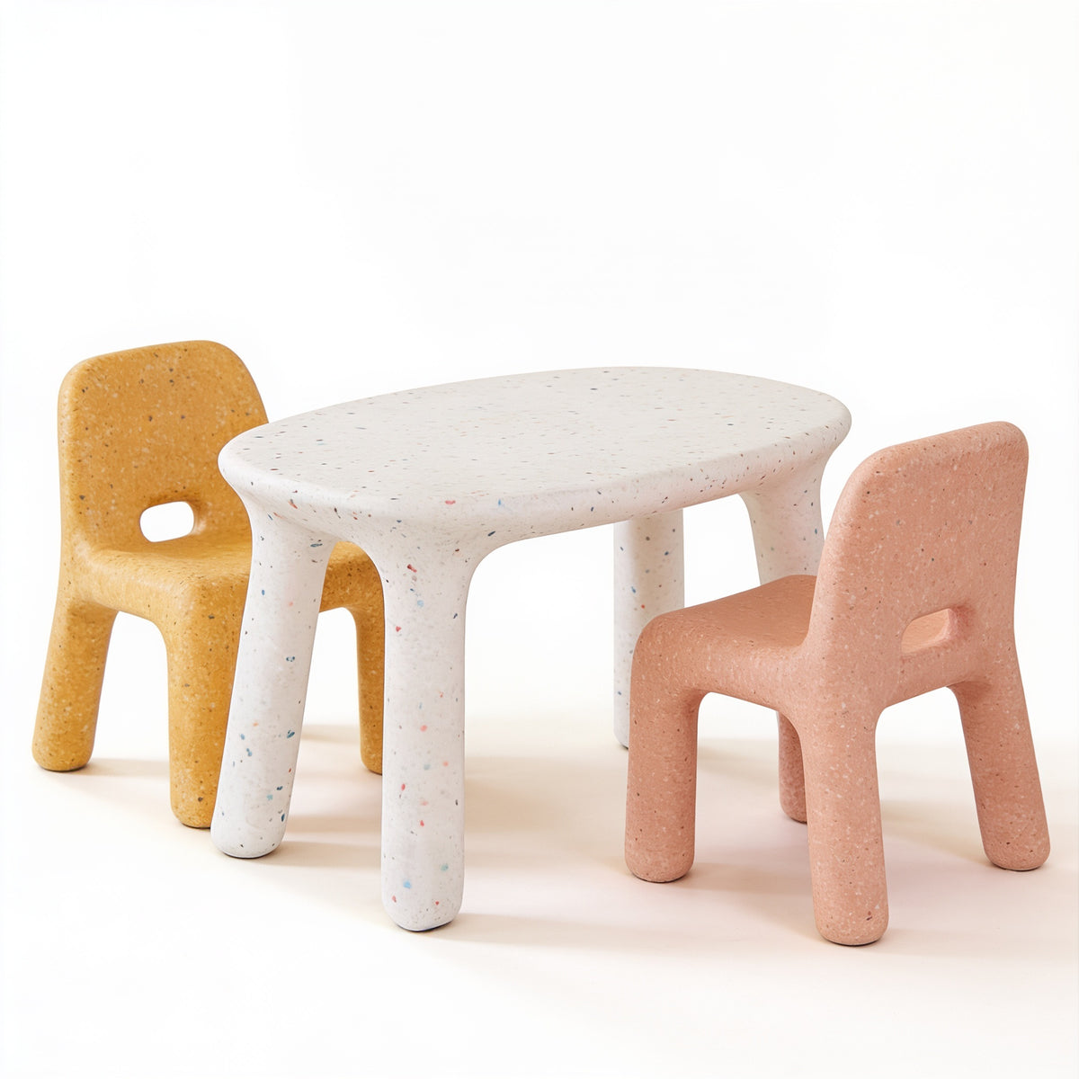 Lumiwee Pebble kids table and chair set: table and two chairs on a white background