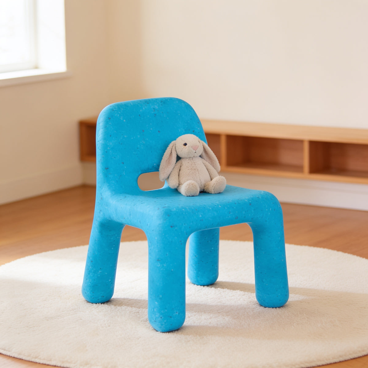 Lumiwee Pebble kids table and chair set, Chair Only – Blue option, in a bright room