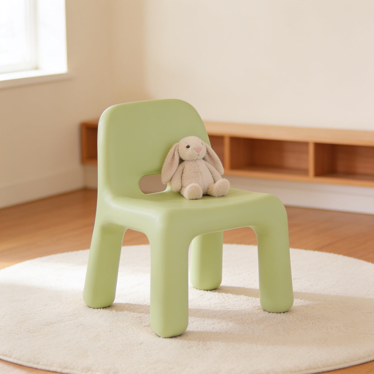 Lumiwee Pebble kids table and chair set, Chair Only – Matcha Green option, in a bright room