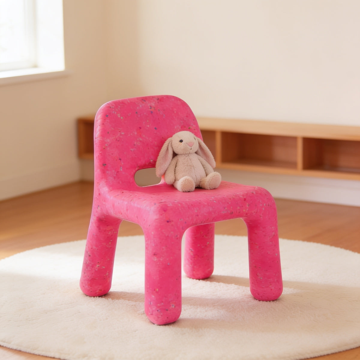 Lumiwee Pebble kids table and chair set, Chair Only – Pink option, in a bright room