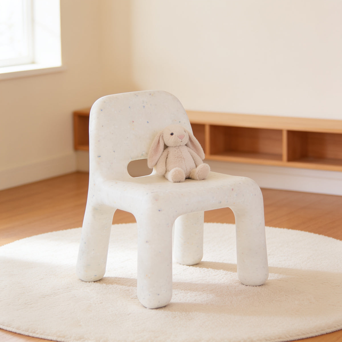 Lumiwee Pebble kids table and chair set, Chair Only – White option, in a bright room