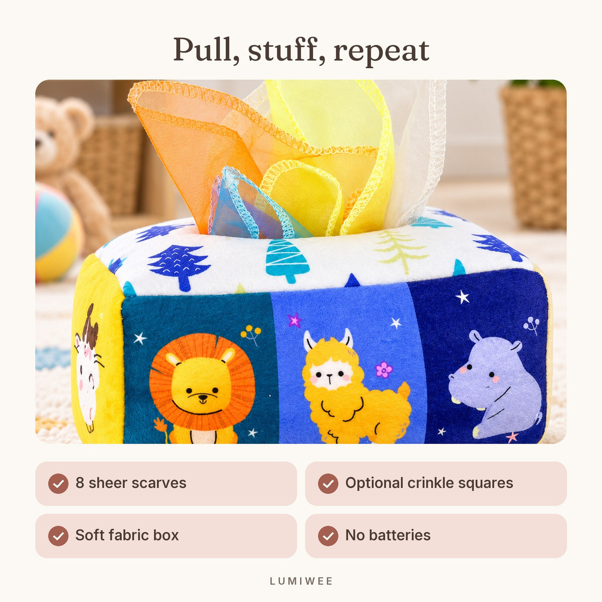 Lumiwee infographic: Peekaboo - Pull, stuff, repeat