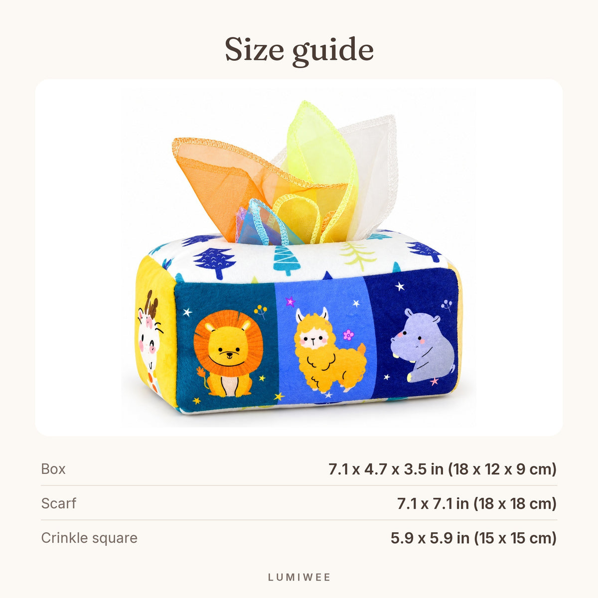 Lumiwee infographic: Peekaboo - Size guide