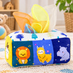 Close-up of the animal print and soft fabric tissue box opening