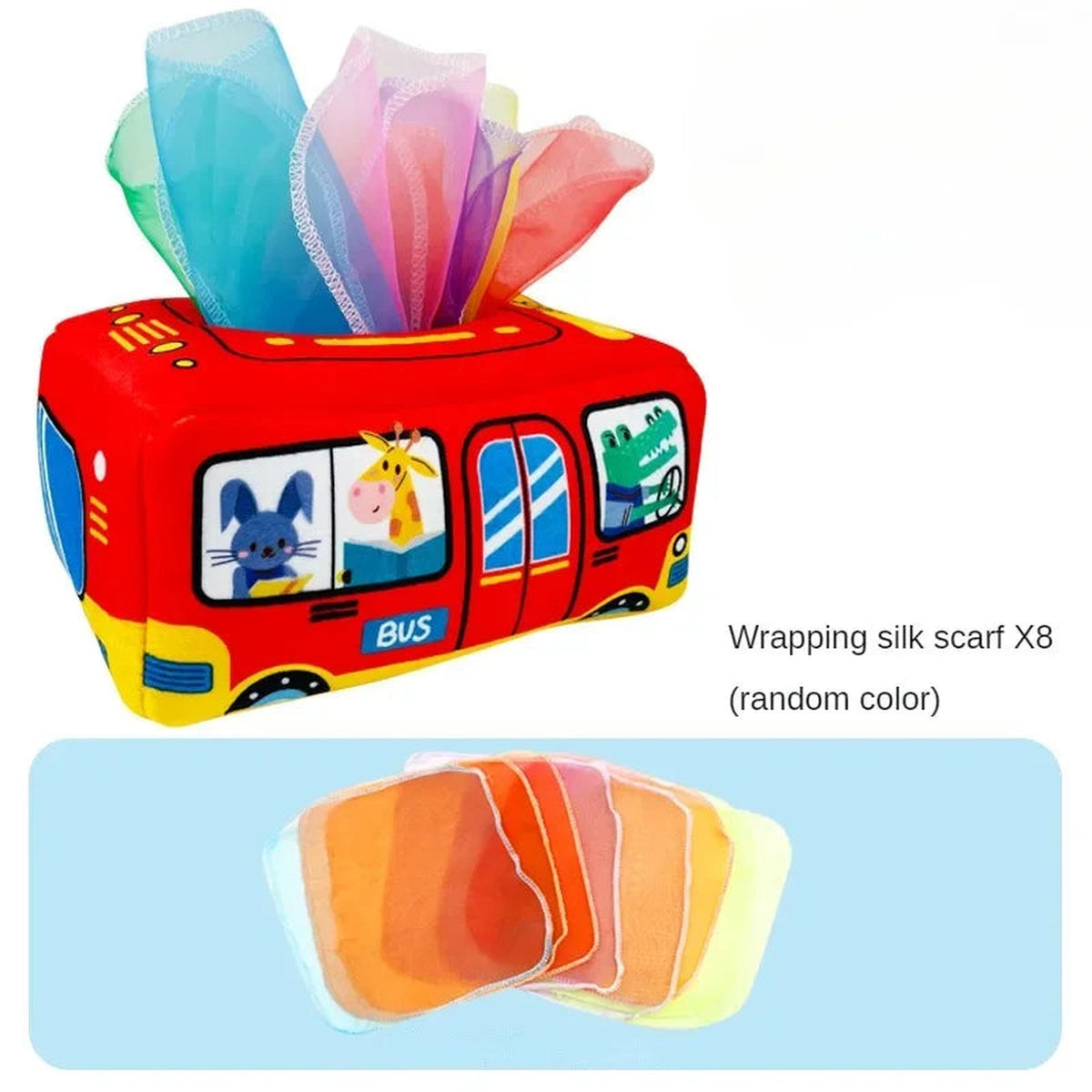 Lumiwee Peekaboo Montessori Toy Tissue Box for Babies, Bus – Scarves Only option