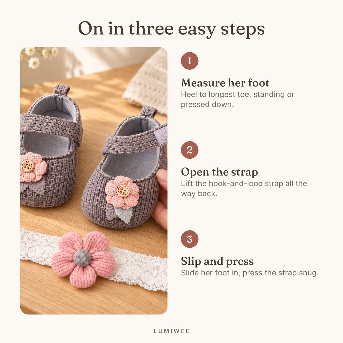 Lumiwee infographic: Petal - On in three easy steps
