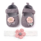 Lumiwee Petal Baby Shoes for Girls with Headband, Gray Button Flower + Headband option