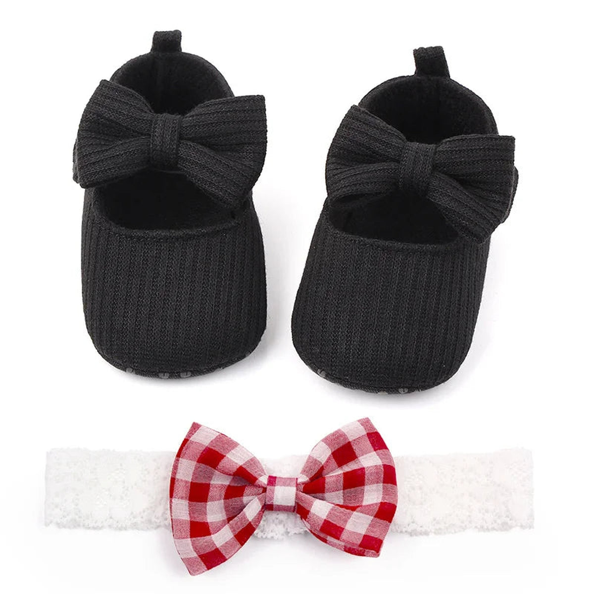 Lumiwee Petal Baby Shoes for Girls with Headband, Black Bow + Headband option