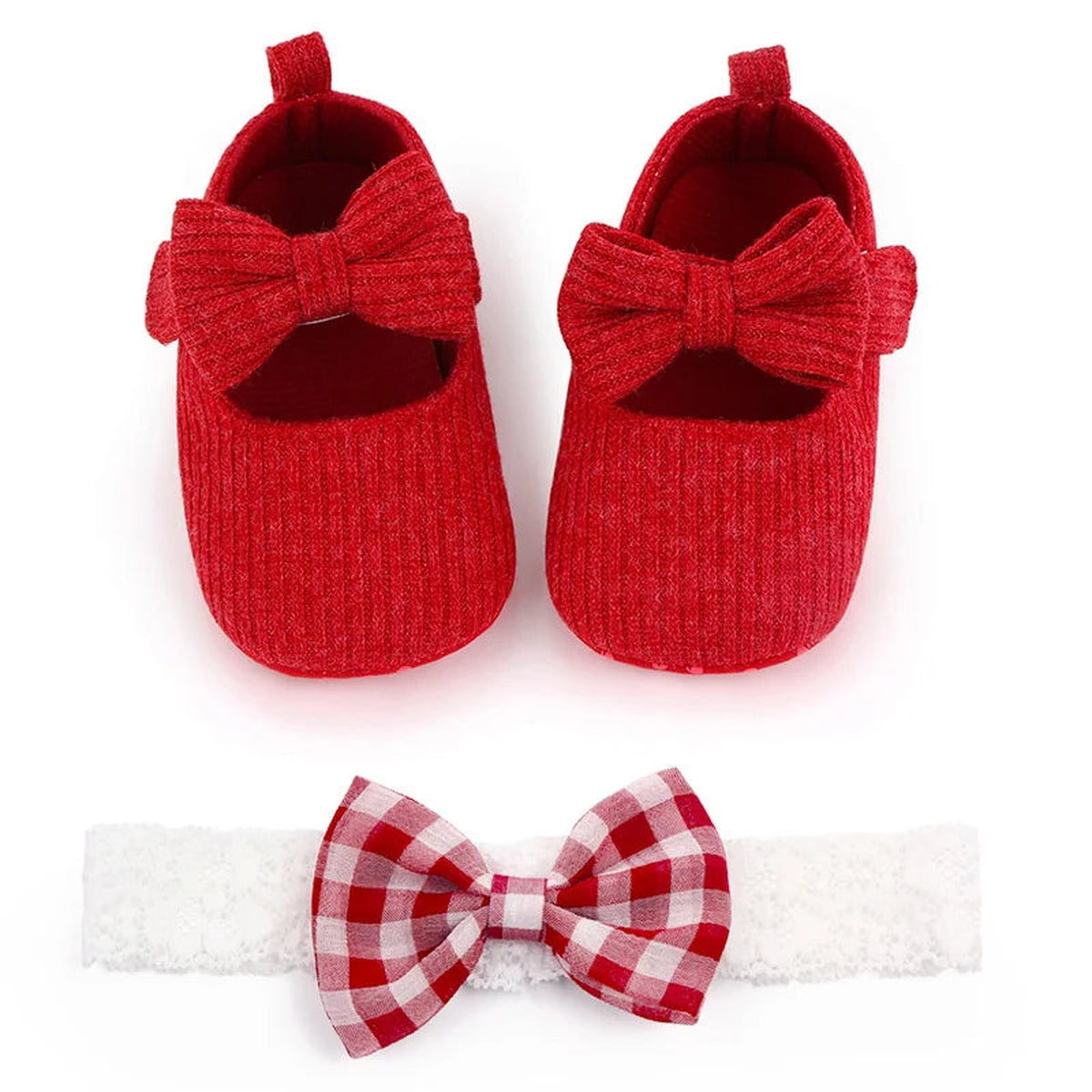 Lumiwee Petal Baby Shoes for Girls with Headband, Red Bow + Headband option