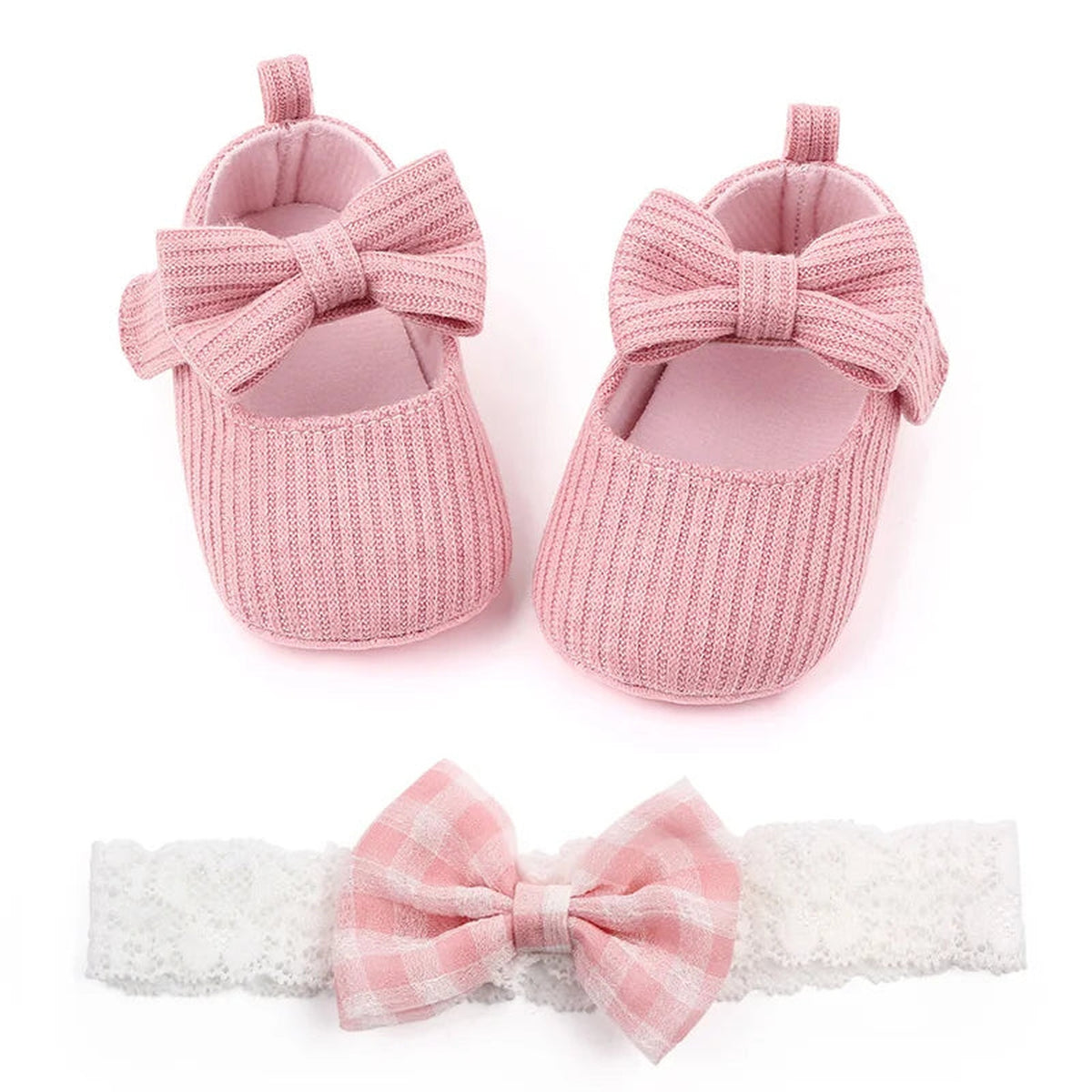 Lumiwee Petal Baby Shoes for Girls with Headband, Pink Bow + Headband option