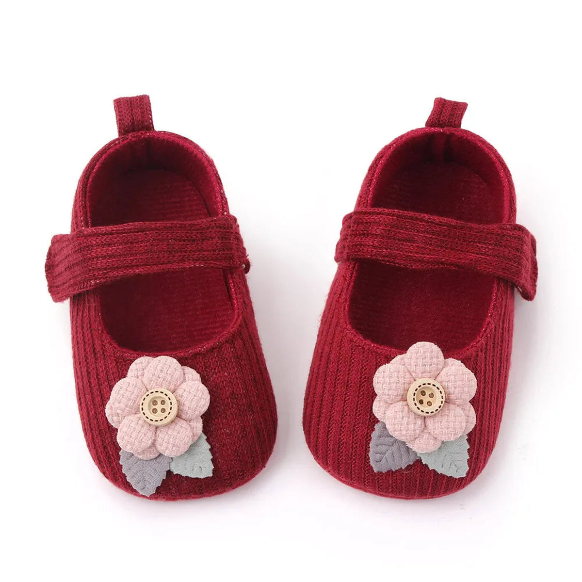 Lumiwee Petal Baby Shoes for Girls with Headband, Burgundy Button Flower option