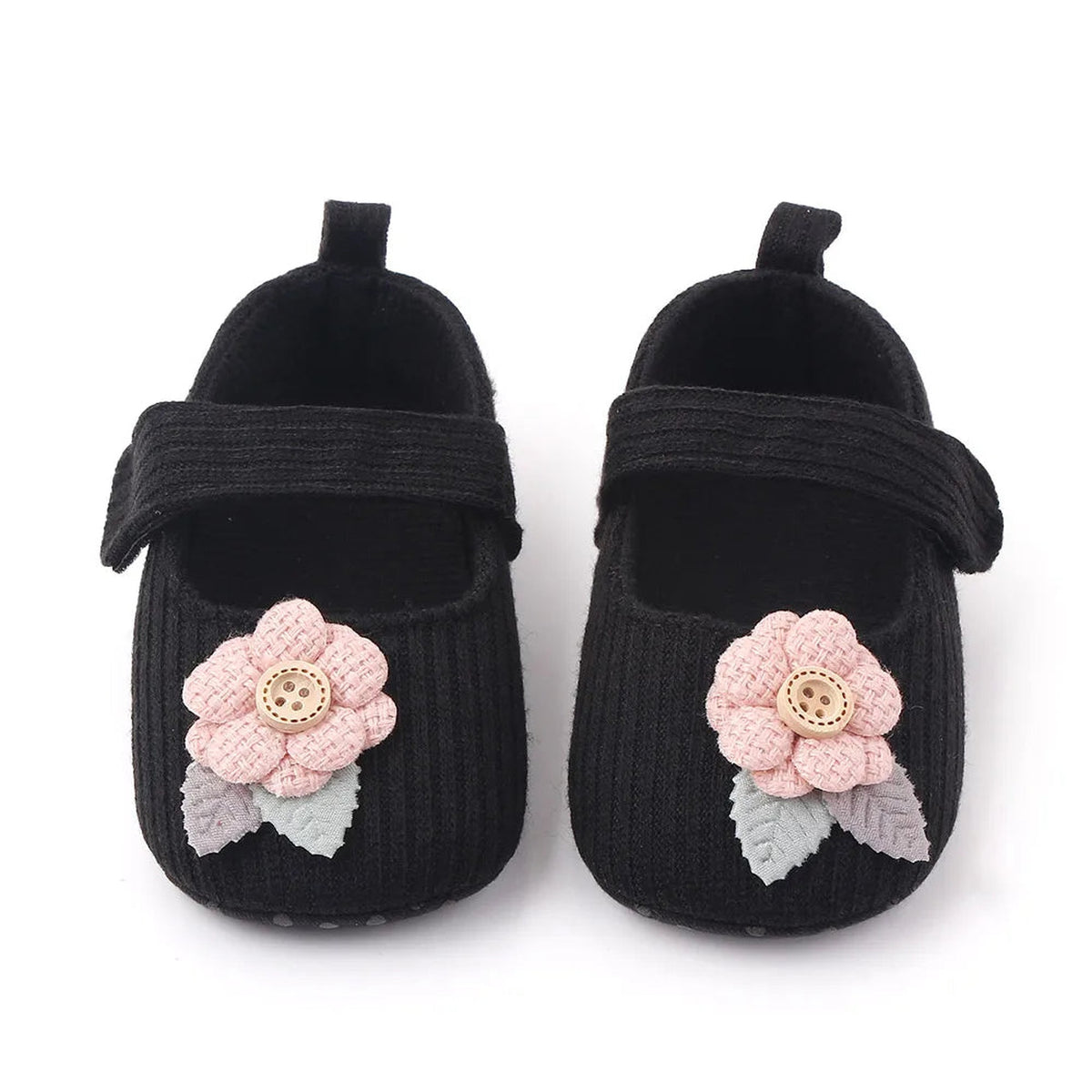 Lumiwee Petal Baby Shoes for Girls with Headband, Black Button Flower option
