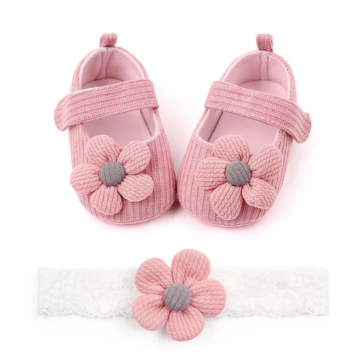 Lumiwee Petal Baby Shoes for Girls with Headband, Pink Big Flower + Headband option