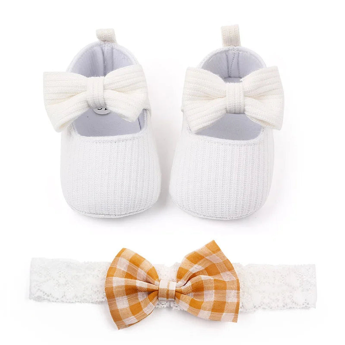 Lumiwee Petal Baby Shoes for Girls with Headband, White Bow + Headband option