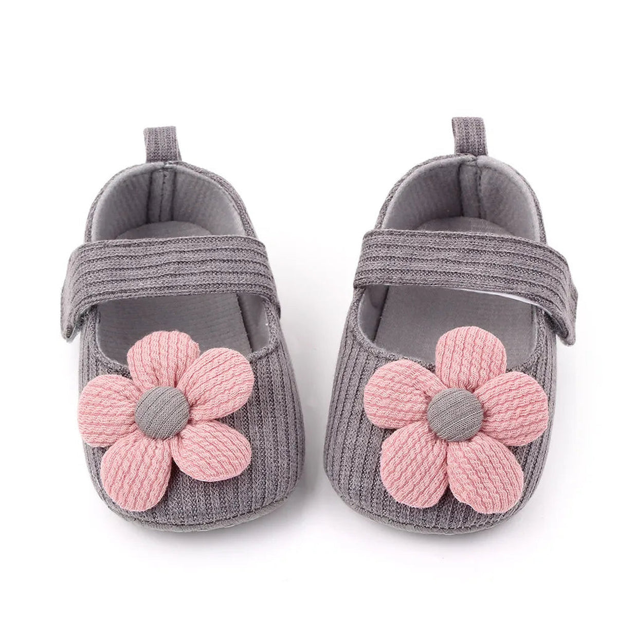 Lumiwee Petal Baby Shoes for Girls with Headband, Gray Big Flower option