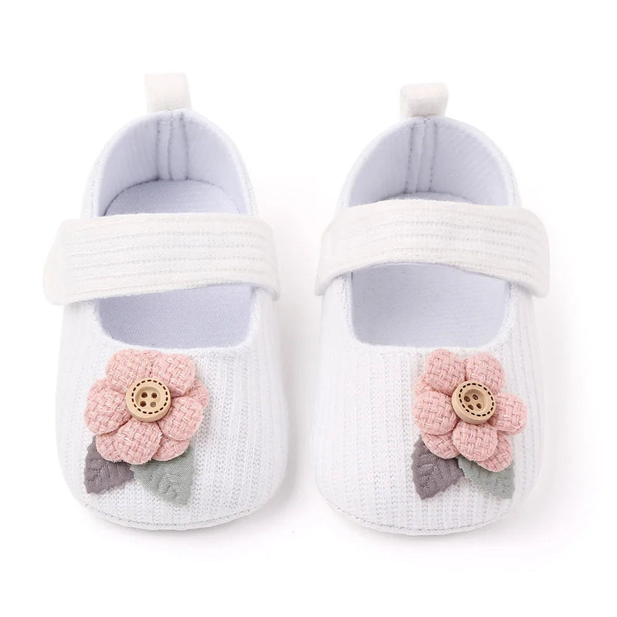 Lumiwee Petal Baby Shoes for Girls with Headband, White Button Flower option