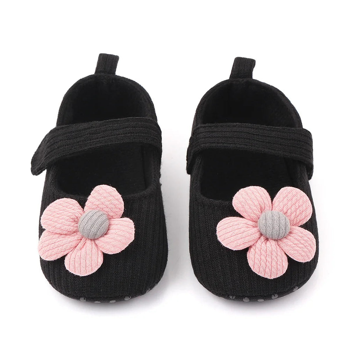 Lumiwee Petal Baby Shoes for Girls with Headband, Black Big Flower option