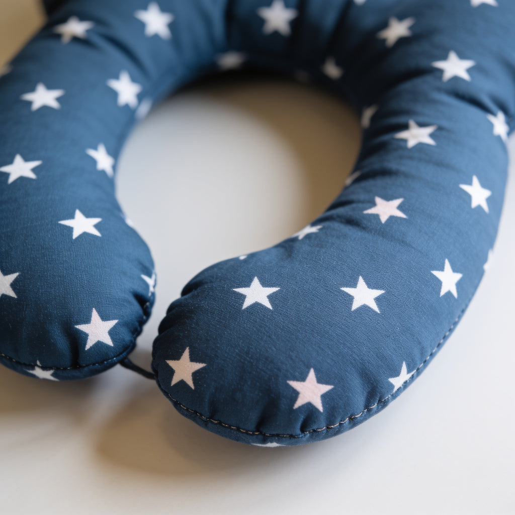 Lumiwee Pip toddler U-shaped travel pillow: close-up of the cotton star print