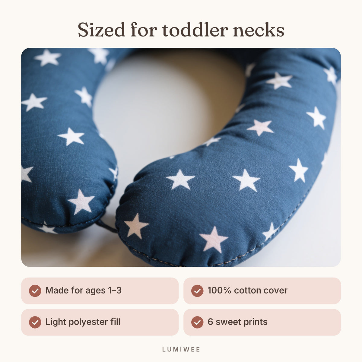 Lumiwee infographic: Pip - Sized for toddler necks