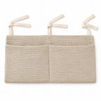 Khaki two-pocket hanging organizer alone on white