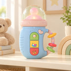 Blue Poppy musical rattle on a playroom shelf