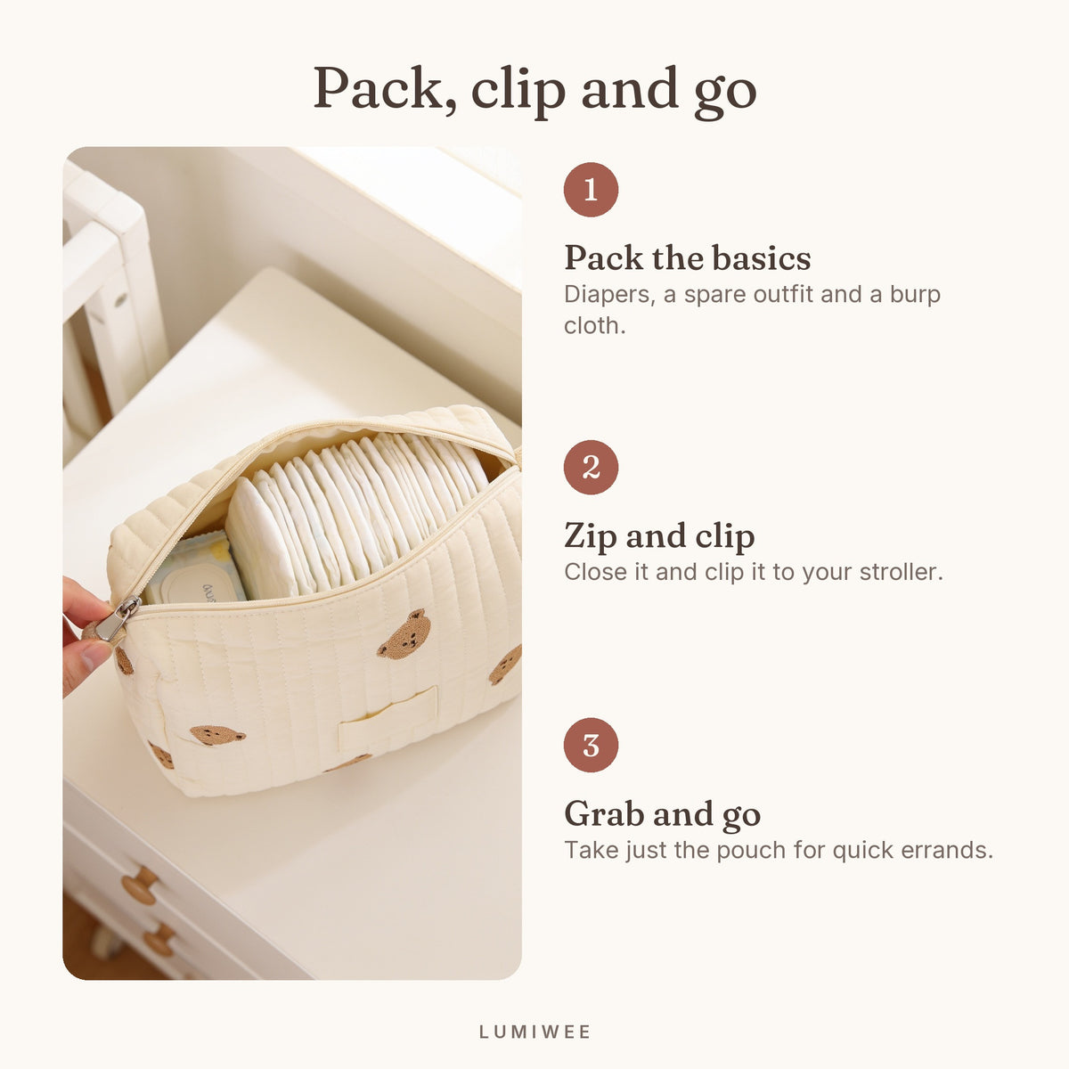 Lumiwee infographic: Posy - Pack, clip and go
