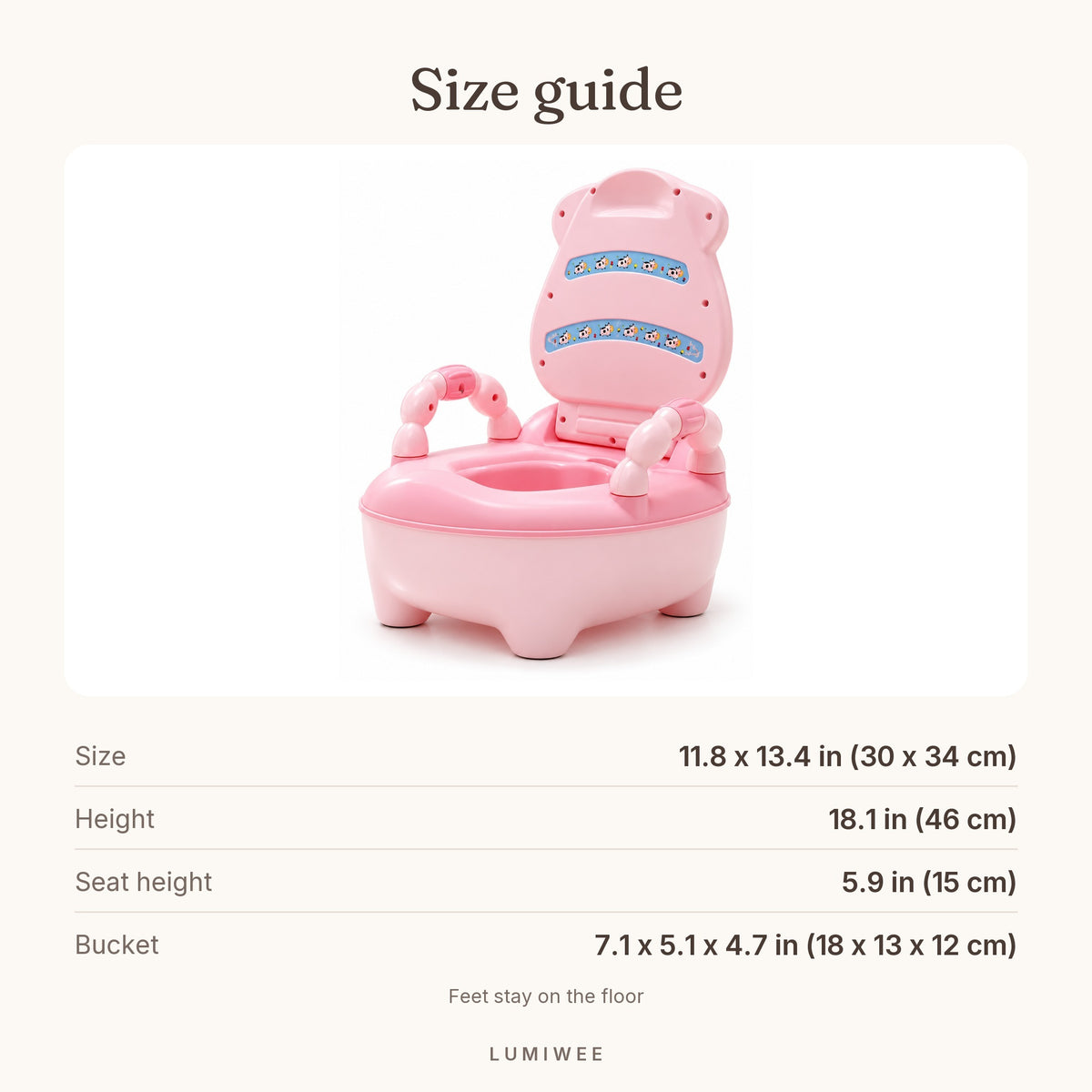 Lumiwee infographic: PottyChair - Size guide