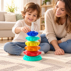 Five-disc Prism gear tower with a preschooler and parent on the floor